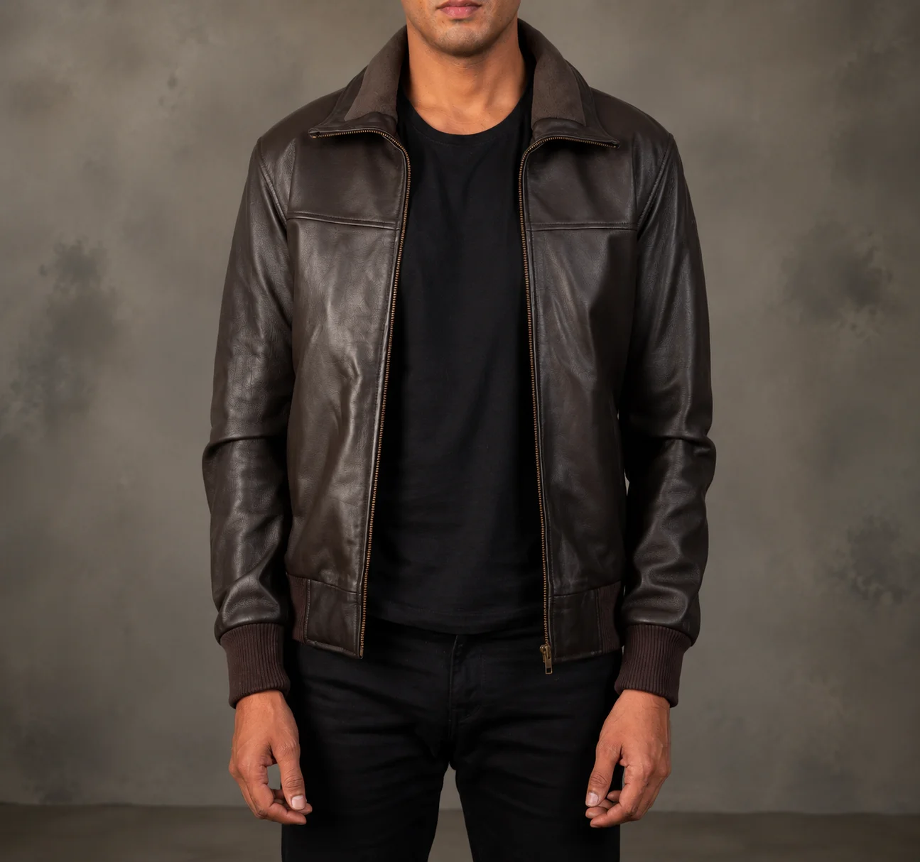 Air Rolf Brown Leather Bomber Jacket