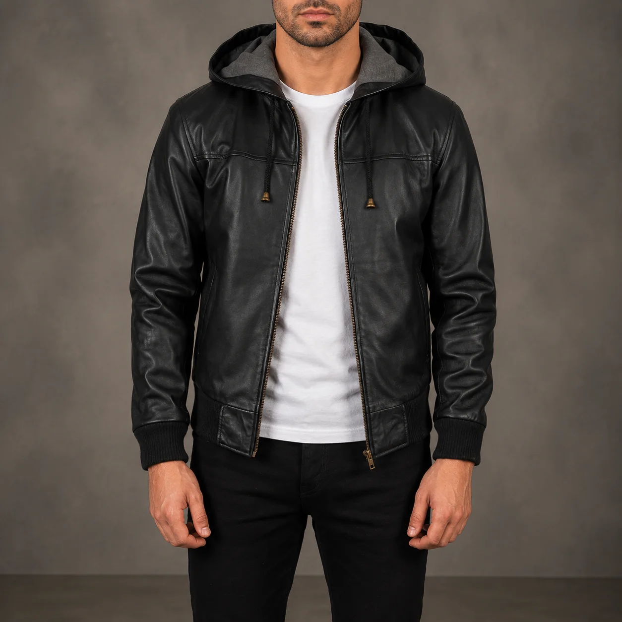 Carter Black Hooded Leather Bomber Jacket
