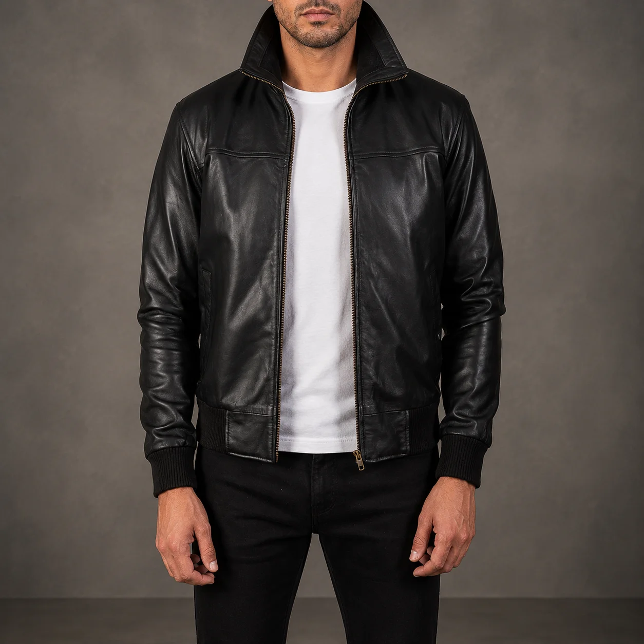 Alden Black Leather Bomber Jacket