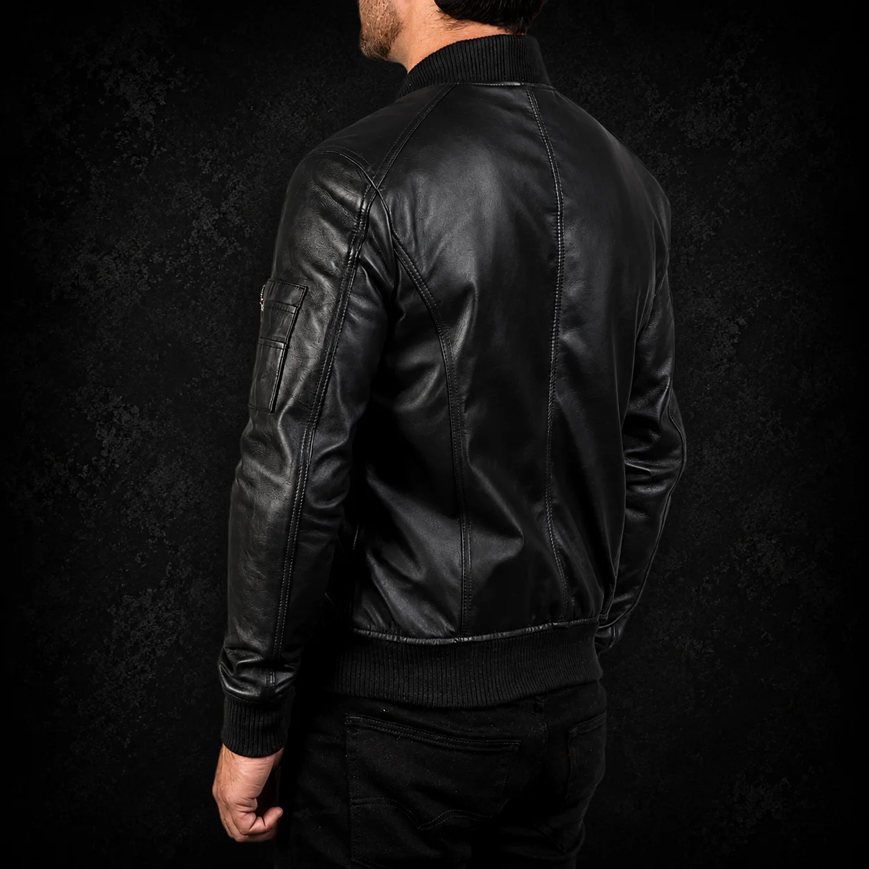 Easton MA-1 Black Leather Bomber Jacket alternate