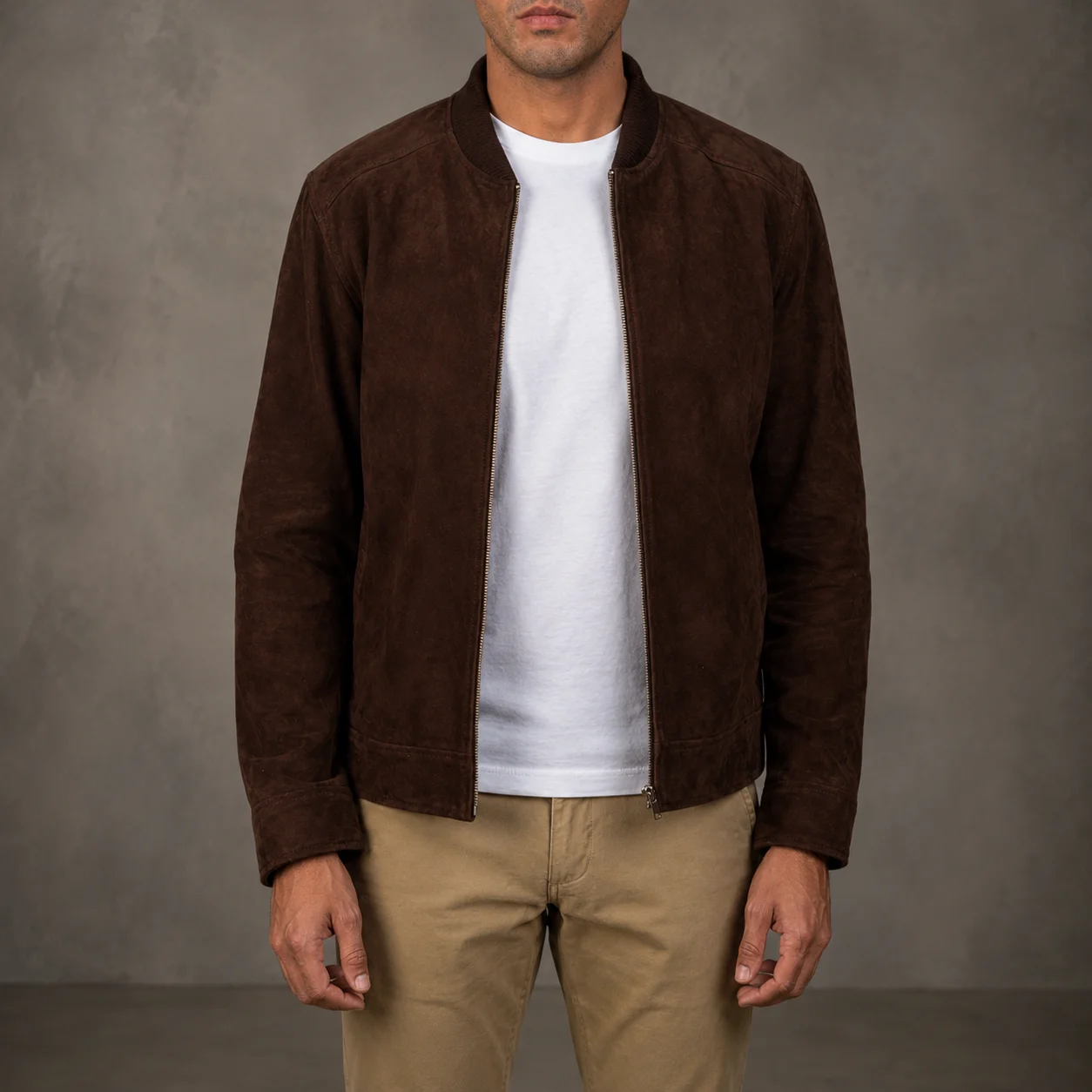 Lennox Mocha Suede Bomber Jacket