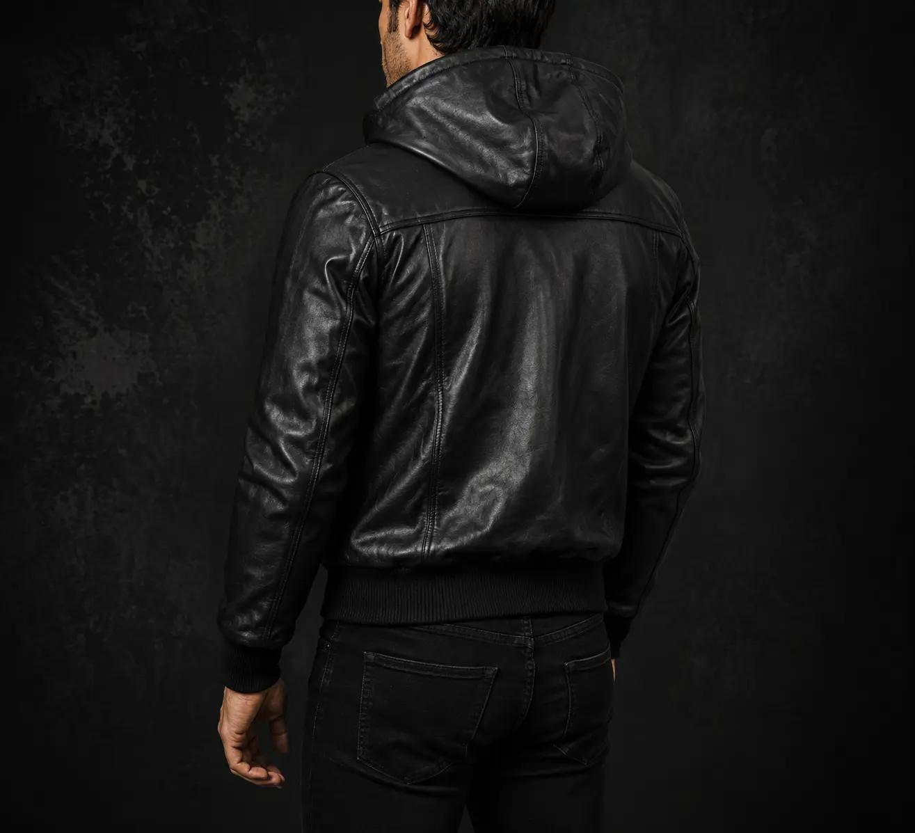 Vanguard Black Hooded Leather Bomber Jacket alternate