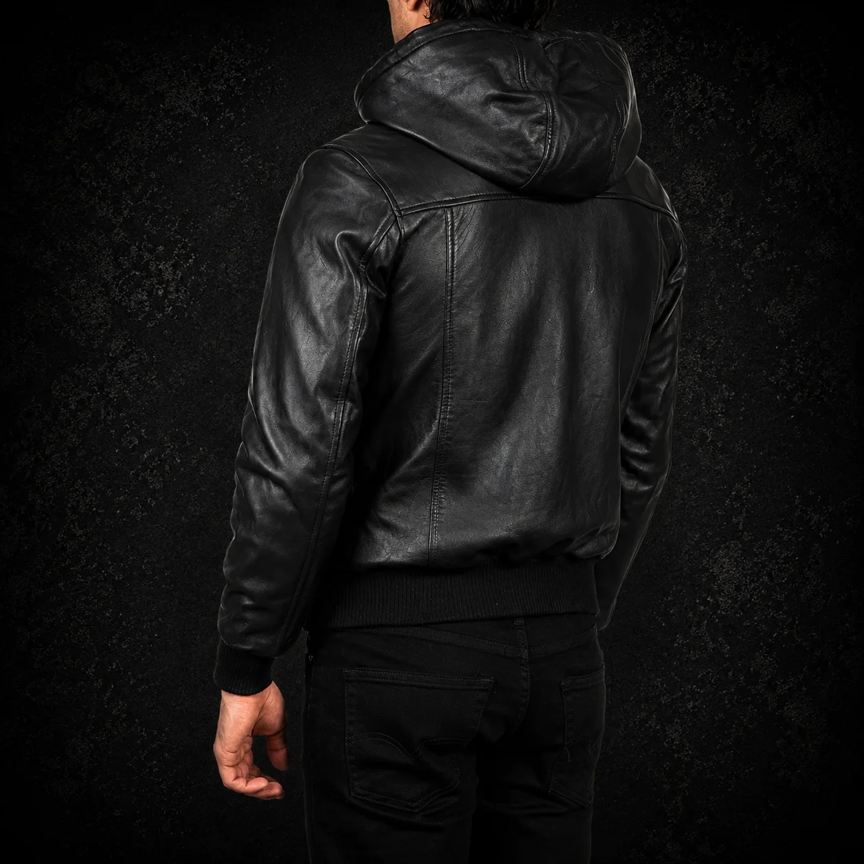 Carter Black Hooded Leather Bomber Jacket alternate