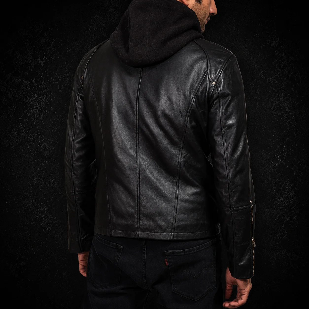 Highschool Black Hooded Leather Jacket alternate
