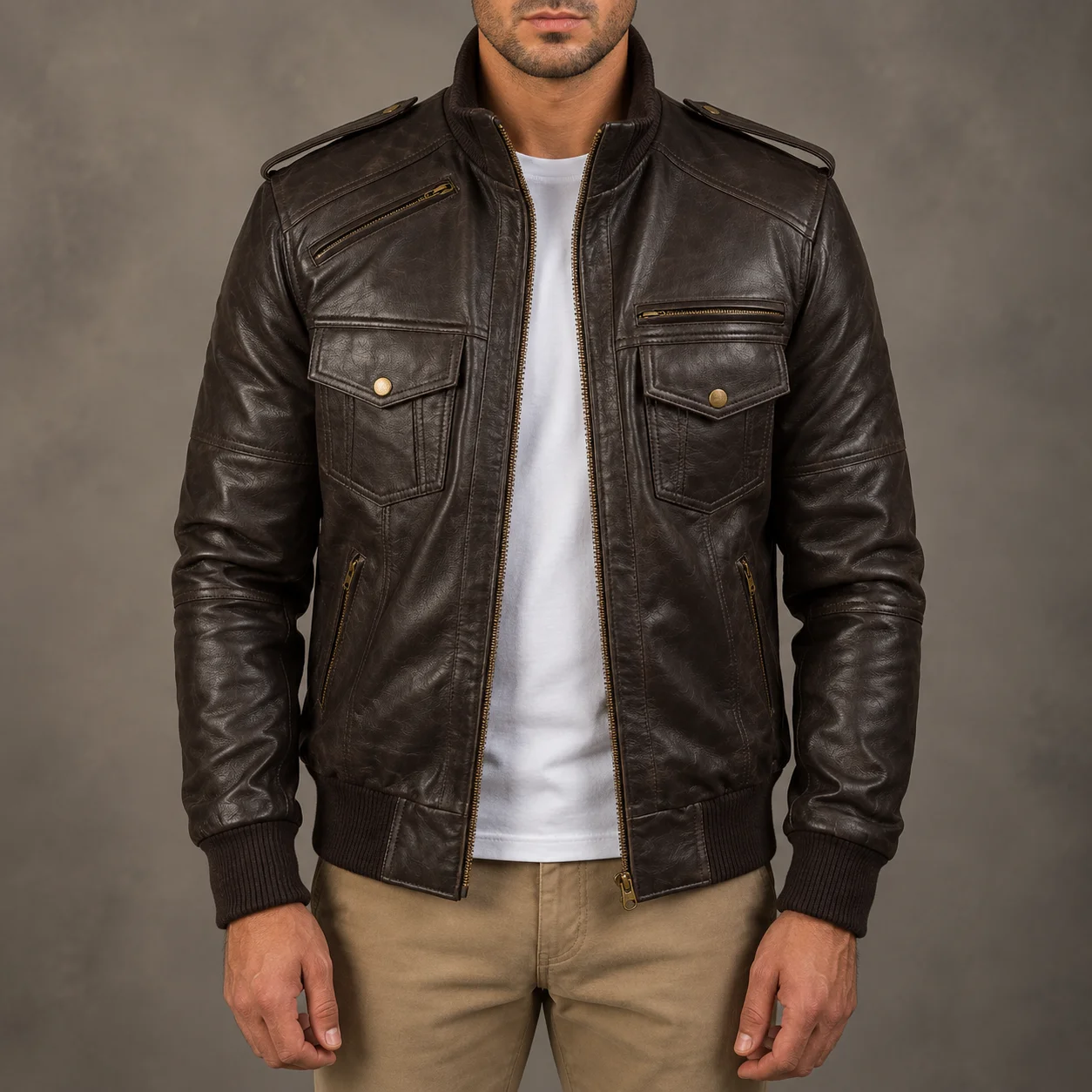 Ranger Brown Leather Bomber Jacket